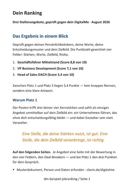 Seite 1: Zusammenfassung mit dem Ranking